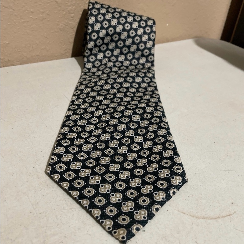Christian Dior Dark Green Gold Design Polyester Neck Tie